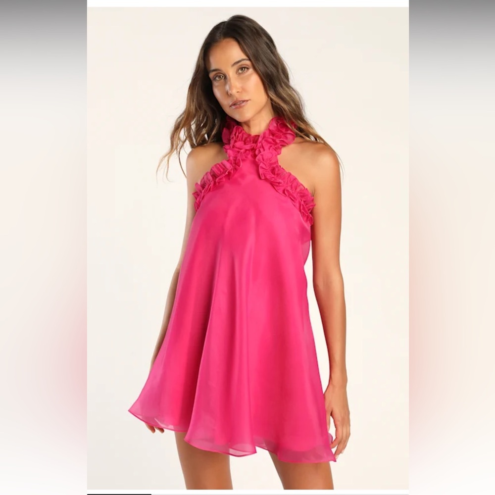 Lulu's Pink Ruffle Halter Mini Dress